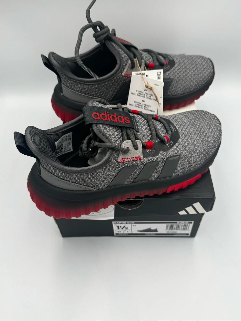 Adidas Kaptir 4.0 K Kids Shoes 1.5 Grey Five Better Scarlet Red NIB IH1841